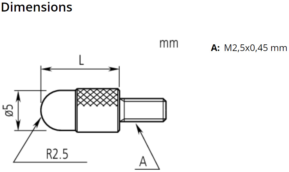 Mitutoyo Contact Element Shell, Steel, Metric