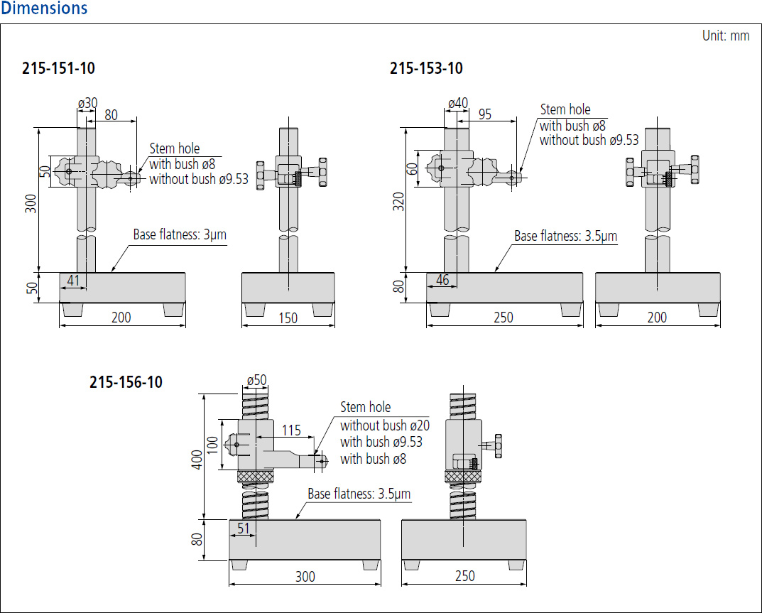 Mitutoyo Series 215 Granite Comparator Stands dimensions