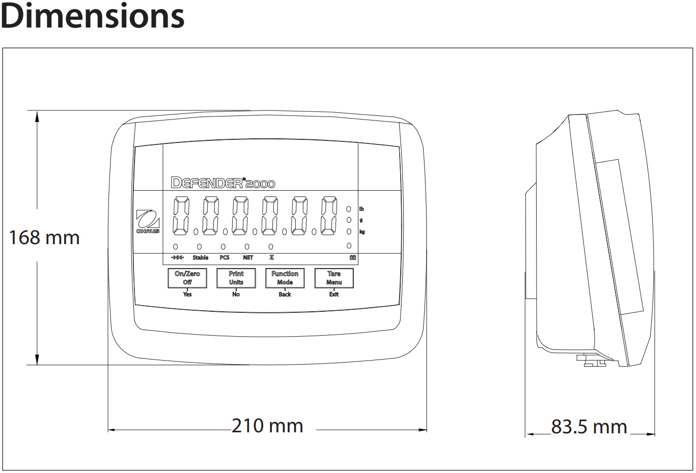 Ohaus 30235894 Defender 2000 ABS Plastic Indicator, T24PE dimensions.