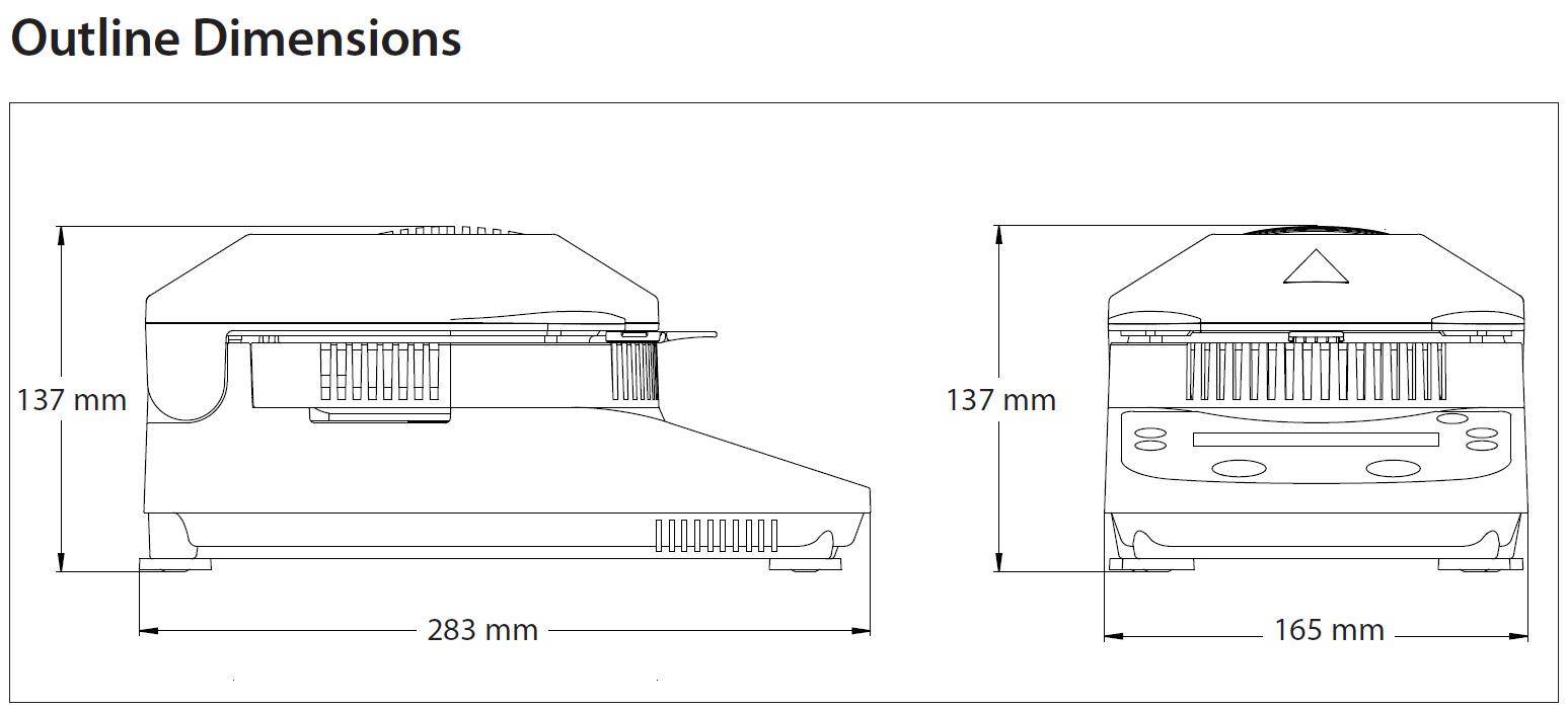 Ohaus 30251541 MB27 Moisture Analyser dimensions.