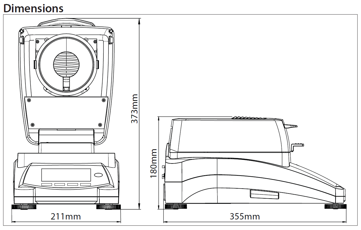 Ohaus 30303304 MB120 dimensions.