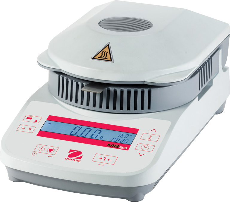 Ohaus 80252470 MB23 Moisture Analyser facing left with the lid closed.