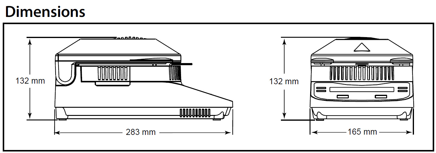 Ohaus 80252472 MB25 Moisture Analyser dimensions.