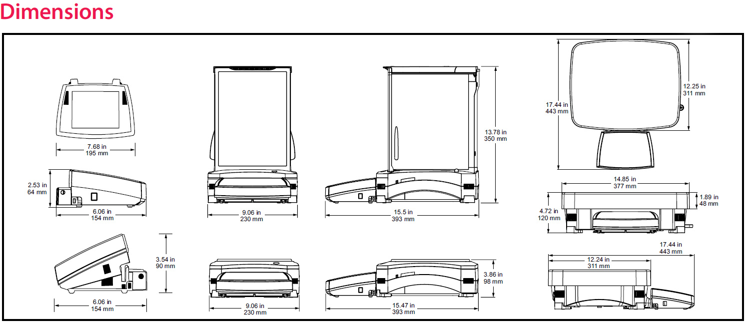 Ohaus Explorer Precision Balances dimensions.