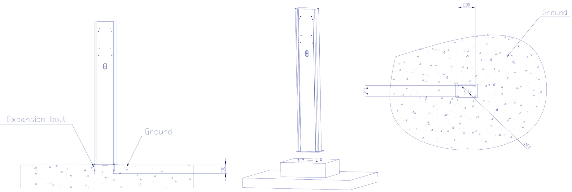PROJECT EV EV-FLRSTAND Pole Floor Stands dimensions.
