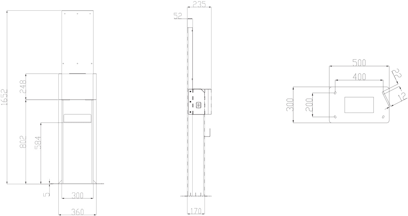 PROJECT EV EV-FLRSTAND40 Pole Floor Stands for Single Gun 40KW Units dimensions.