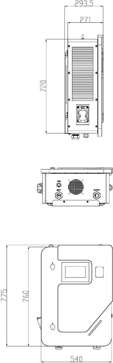 PROJECT EV 40kW Wall Charger Dual Gun RFID dimensions.