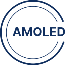 High-contrast AMOLED display logo.
