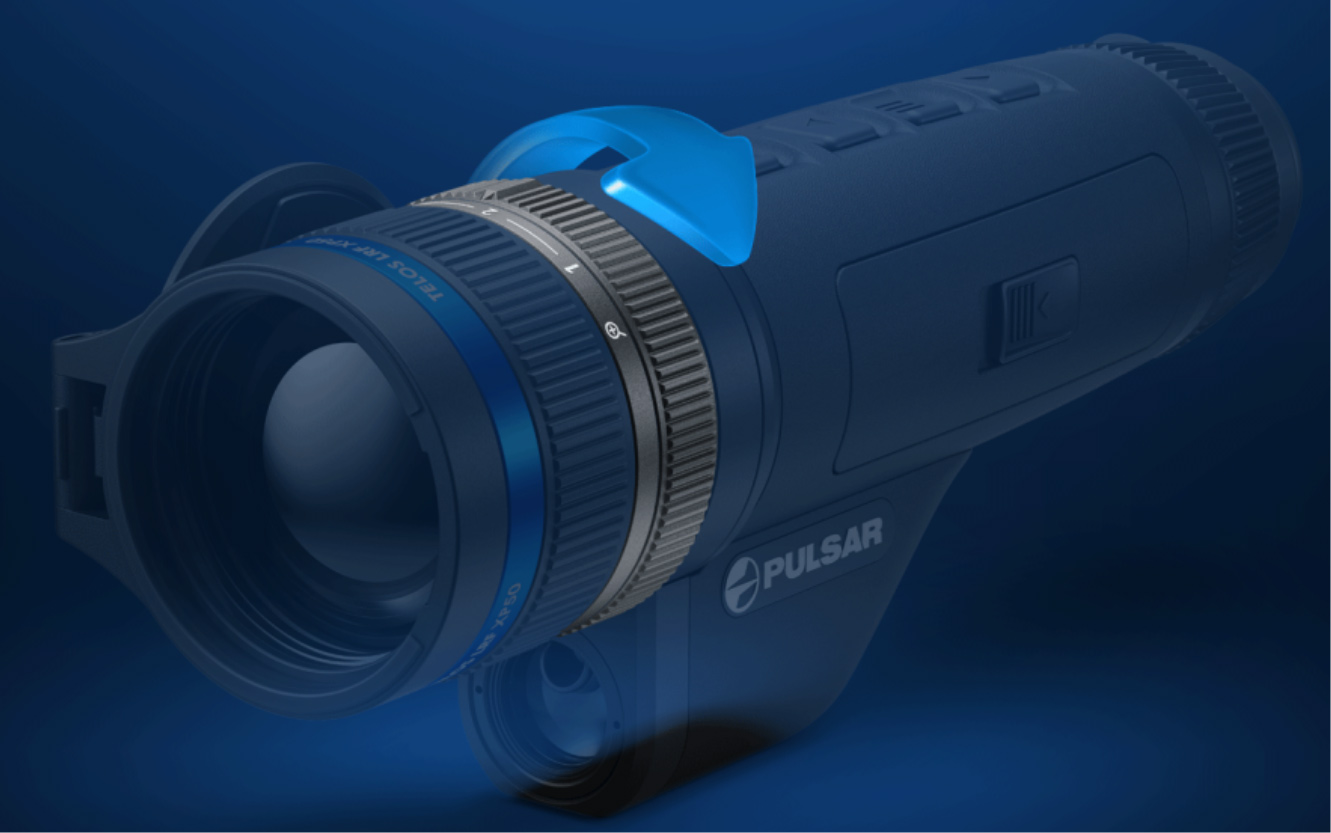 Pulsar Telos LRF XP50 Thermal Imaging Upgradable Monocular showing the ring zoom feature