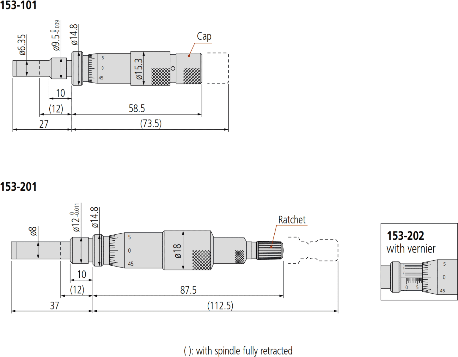 Mitutoyo Series 153 Dimensions