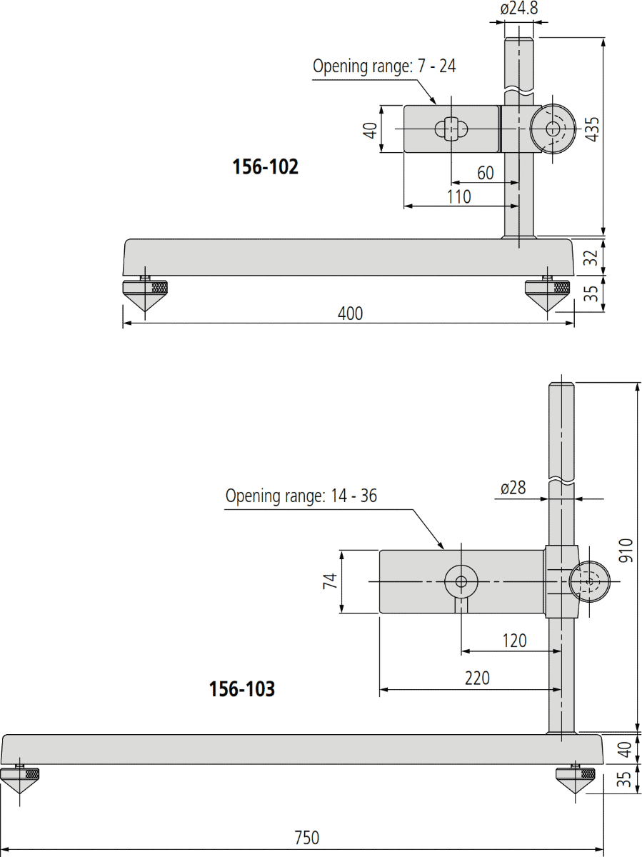 Mitutoyo Series 156 Vertical Stand Dimensions