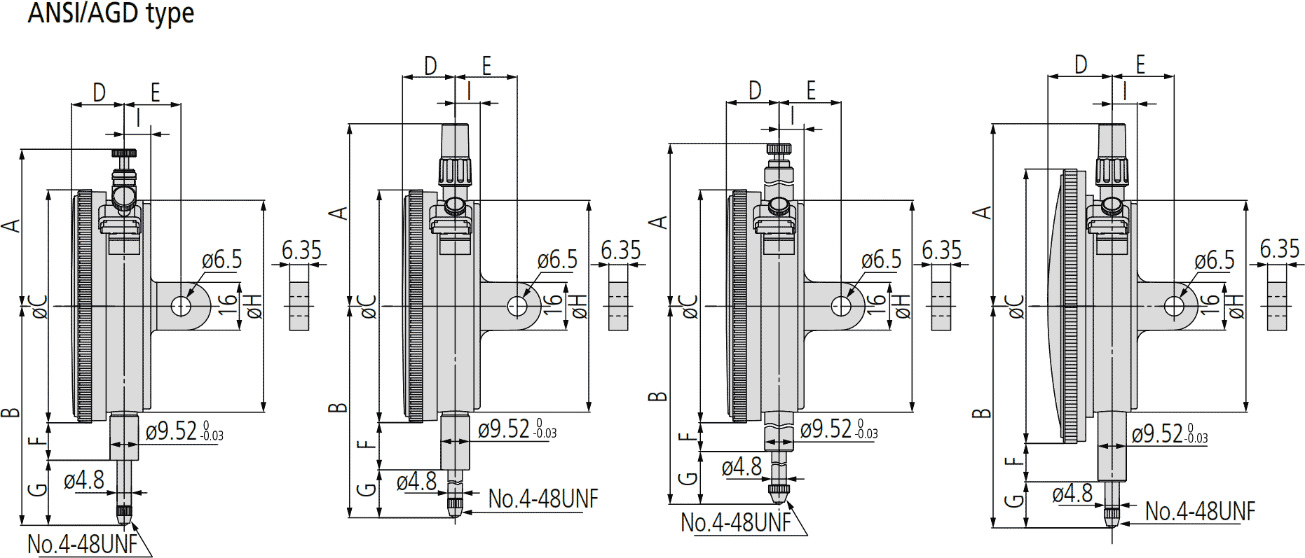 Mitutoyo Series 3 & 4 Inch Dimensions