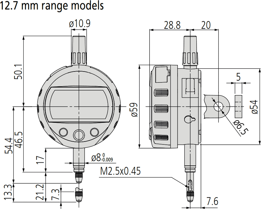 Mitutoyo 543 12.7mm Dimensions