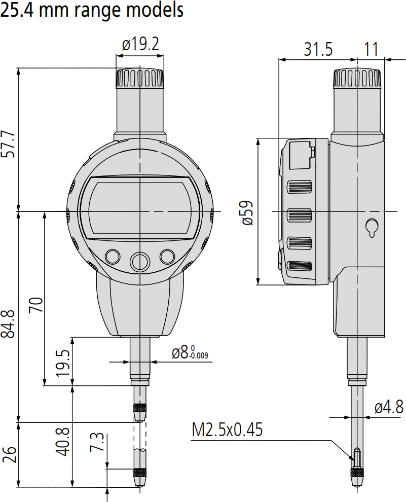 Mitutoyo 543 25.4mm Dimensions