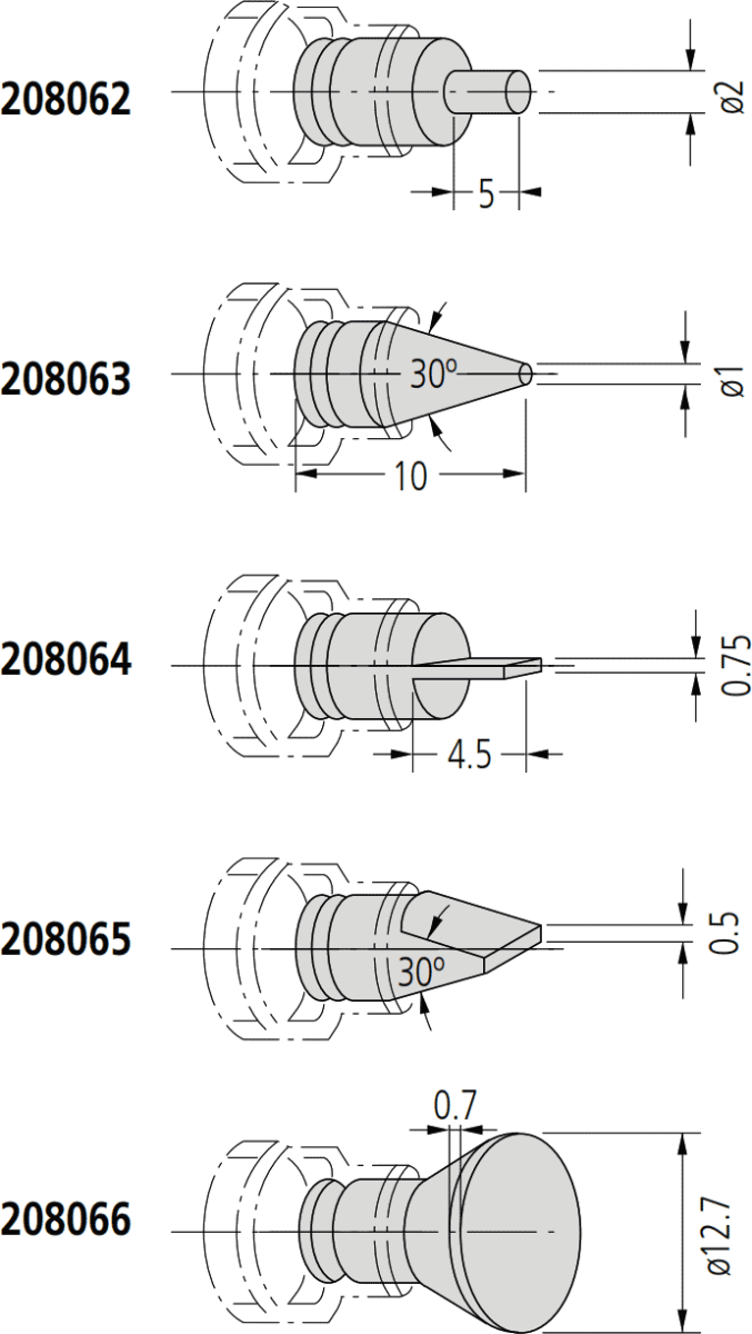 Mitutoyo Spindle Tips Dimensions