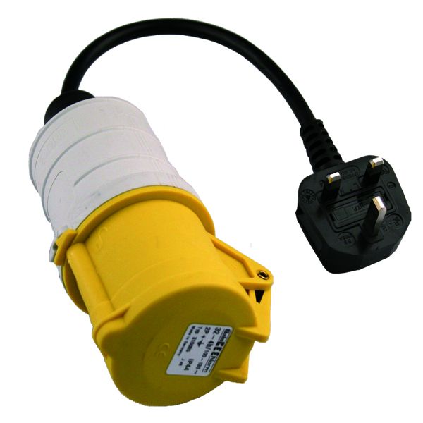 16amp UK PAT Testing Adaptor Yellow 3 Pin 110v Socket to 230V 13amp Plug 