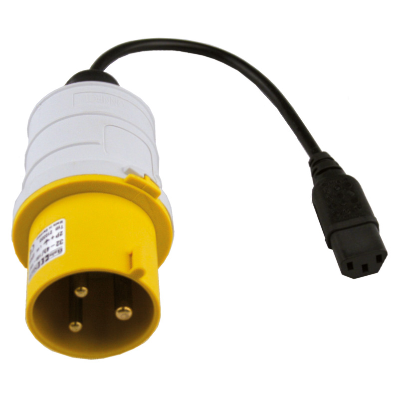 PAT Testing Adaptor Yellow 110v 13amp Socket to 3 Pin Plug 32amp
