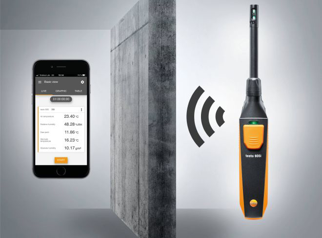 Testo Smart App receiving data through a wall.