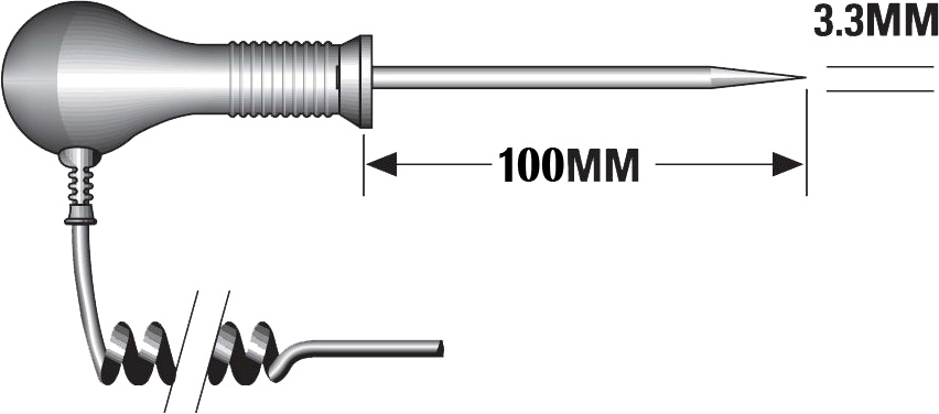 TM Electronics PRTP05 PT100 Needle Probe dimensions.
